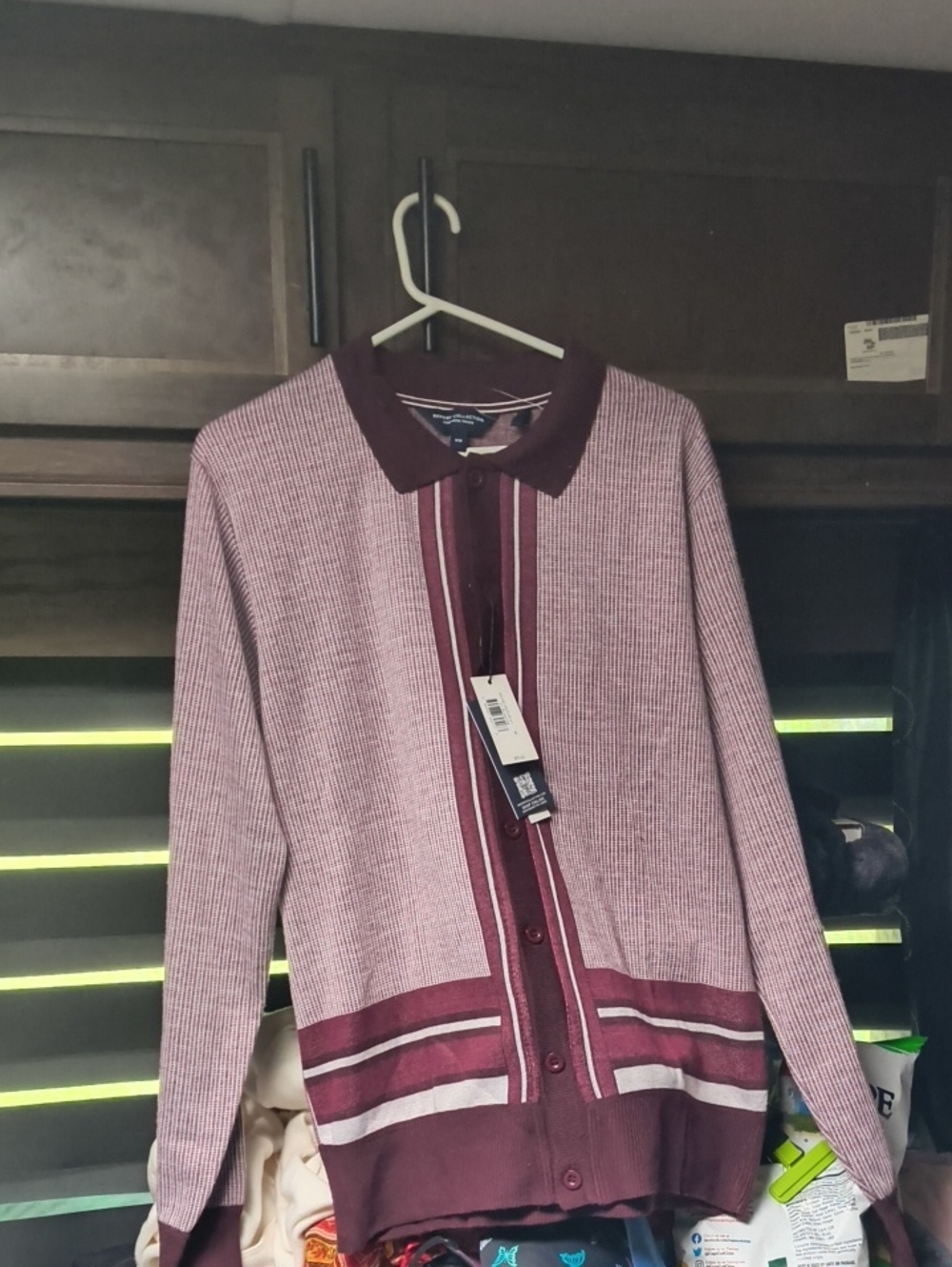 Report Collection Maroon & Light Pink Striped Button-Up Cardigan
